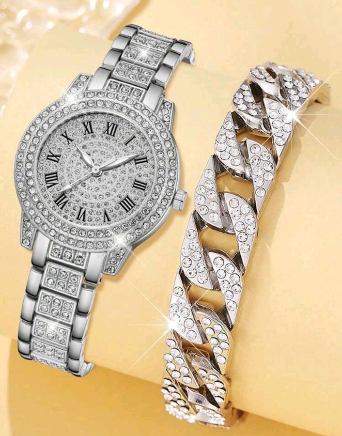 Wow amazing luxurious luxurious 2pc diamond decor Quartz Watch set