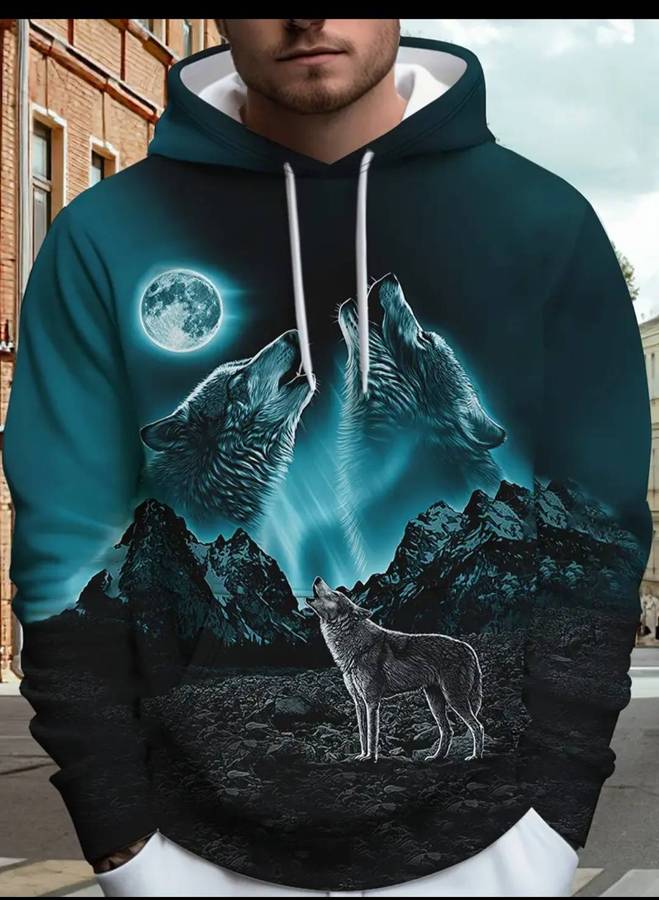 Wow amazing luxurious  manfinity  3D wolf hoodie