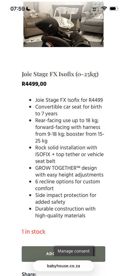 Joie Stage FX Isofix (0-25kg) 0-7 yrs