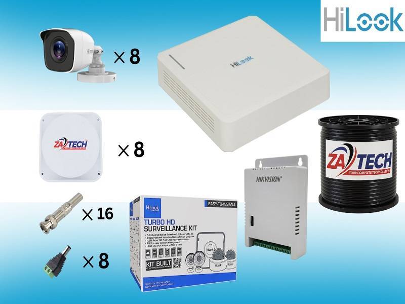 HiLook 8CH CCTV Kit With Zatech RG59 Cable Roll, Junction Boxes