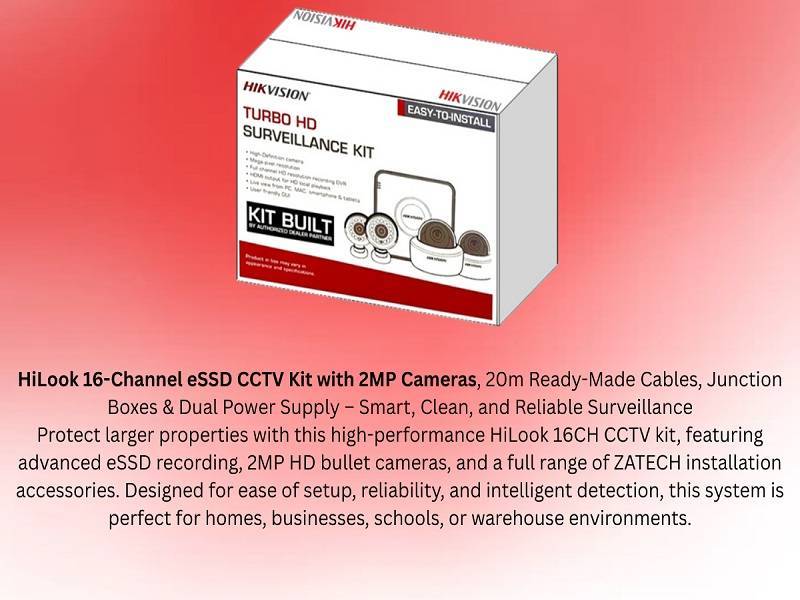 Hikvision 16CH CCTV Kit with eSSD DVR, 2MP Cameras & 20m Cables