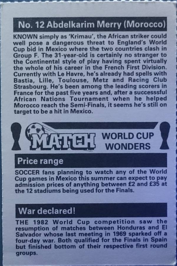 No. 12 Abdelkarim Merry (Morocco) Match World Cup Wonders Trading Card