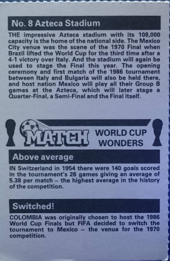 No. 8 Azteca Stadium (Mexico) Match World Cup Wonders Trading Card