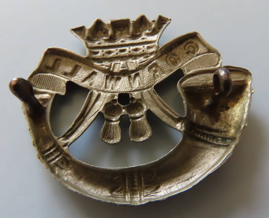 Great Britain -Duke of Cornwalls Light Infantry White Metal Cap Badge