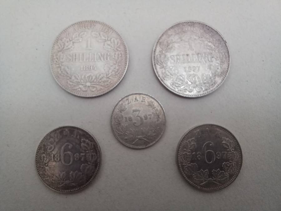 Collection of Five ZAR Paul Kruger 1894 and 1897 Sterling Silver Coins!