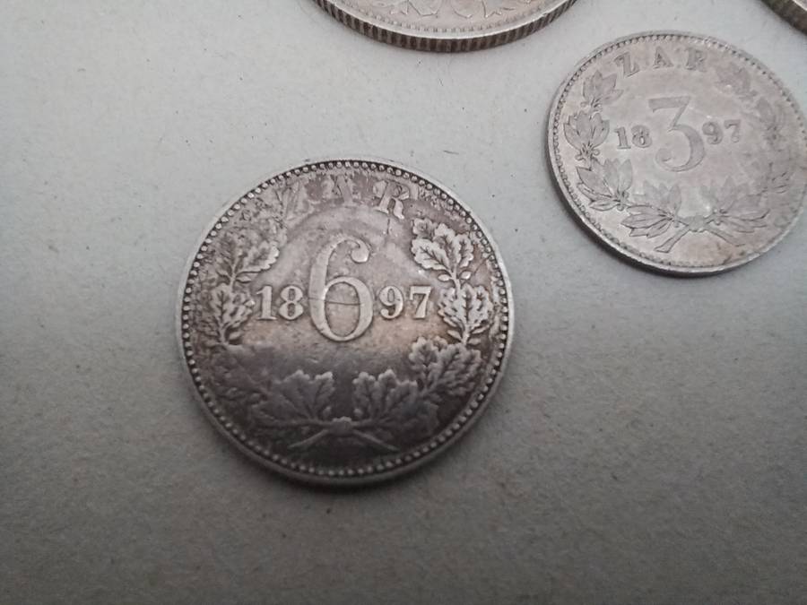 Collection of Five ZAR Paul Kruger 1894 and 1897 Sterling Silver Coins!