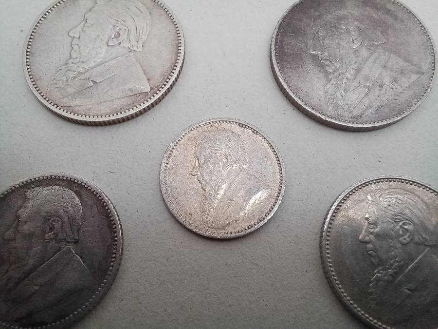 Collection of Five ZAR Paul Kruger 1894 and 1897 Sterling Silver Coins!