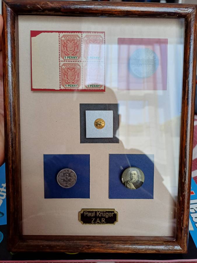 ZAR Paul Kruger mounted lot of rare items in Spink & Son Ltd Frame. Beautiful!