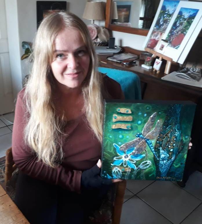 Blue Dragonfly Original Painting by South African Artist, Cherie Roe Dirksen