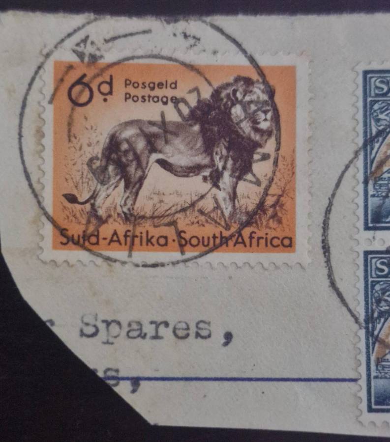 AN AMAZING FIND - 1941 1/2D WITH 1954 6D ON PAPER - CANCELLATION MARK IS FROM AMALIA - VERY RARE!!!