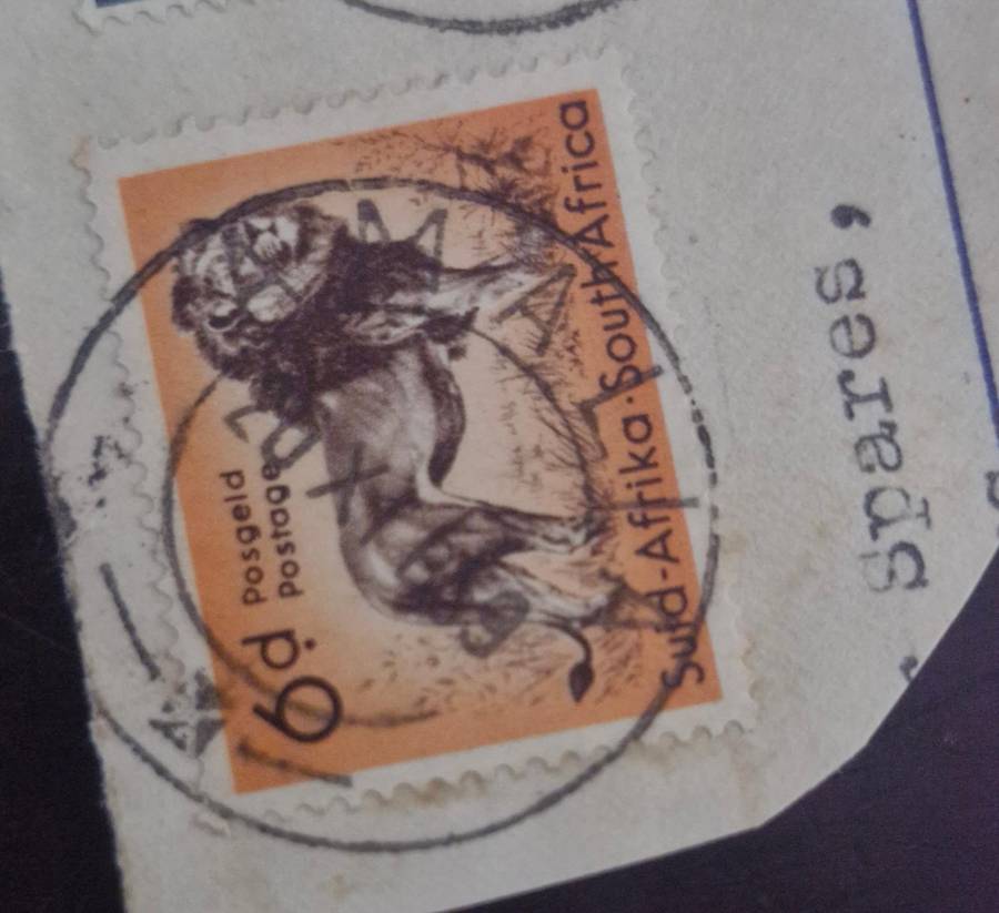 AN AMAZING FIND - 1941 1/2D WITH 1954 6D ON PAPER - CANCELLATION MARK IS FROM AMALIA - VERY RARE!!!