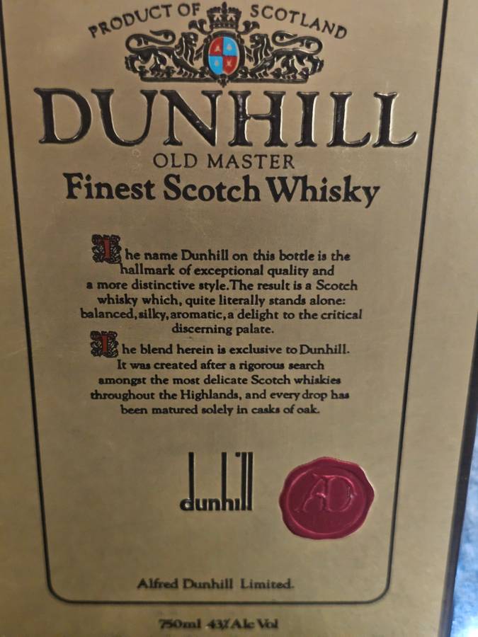 Alfred Dunhill Old Masters Finest Scotch Whisky