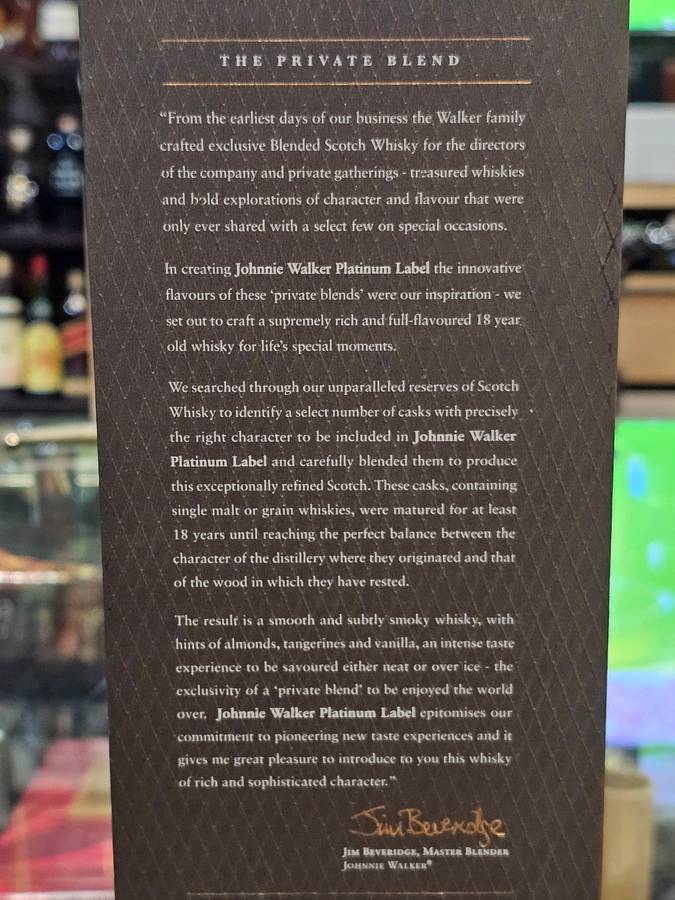 Johnnie Walker Platinum Label 18 Year Whisky