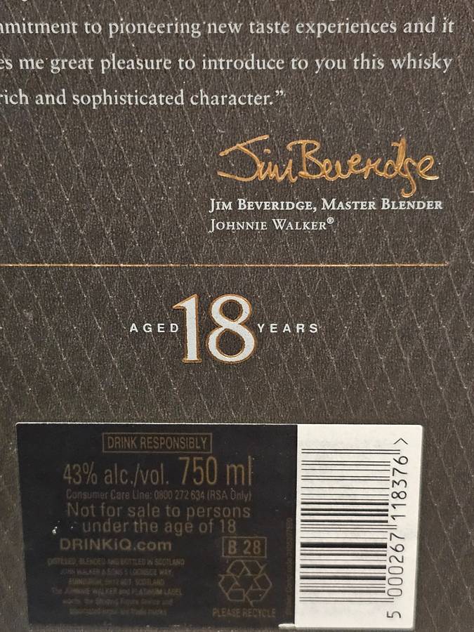 Johnnie Walker Platinum Label 18 Year Whisky