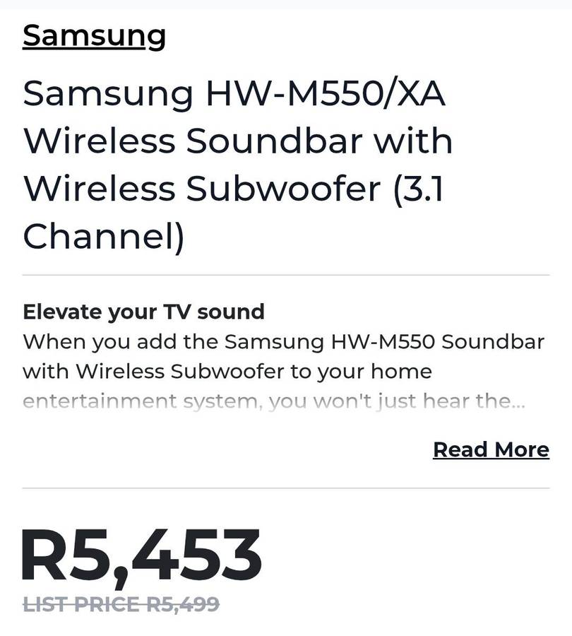 Samsung HW-M550 3.1 Wireless Soundbar and Samsung PS-WA67B Wireless Subwoofer