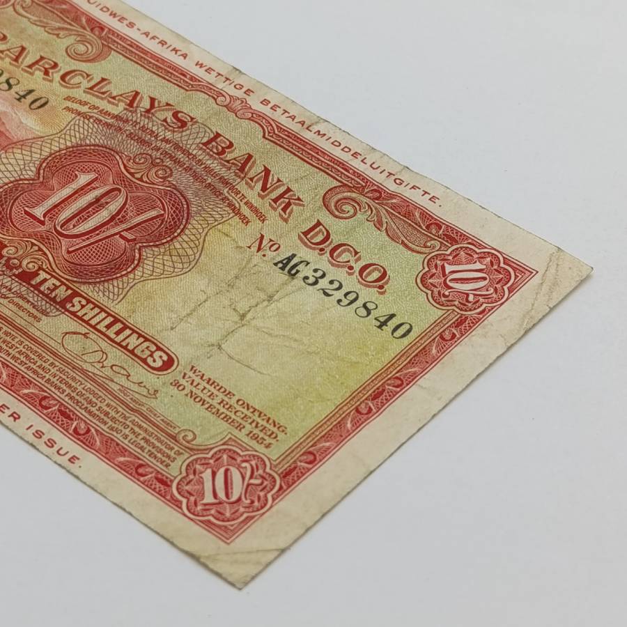 South West Africa Barclays Bank Ten Sjielings banknote