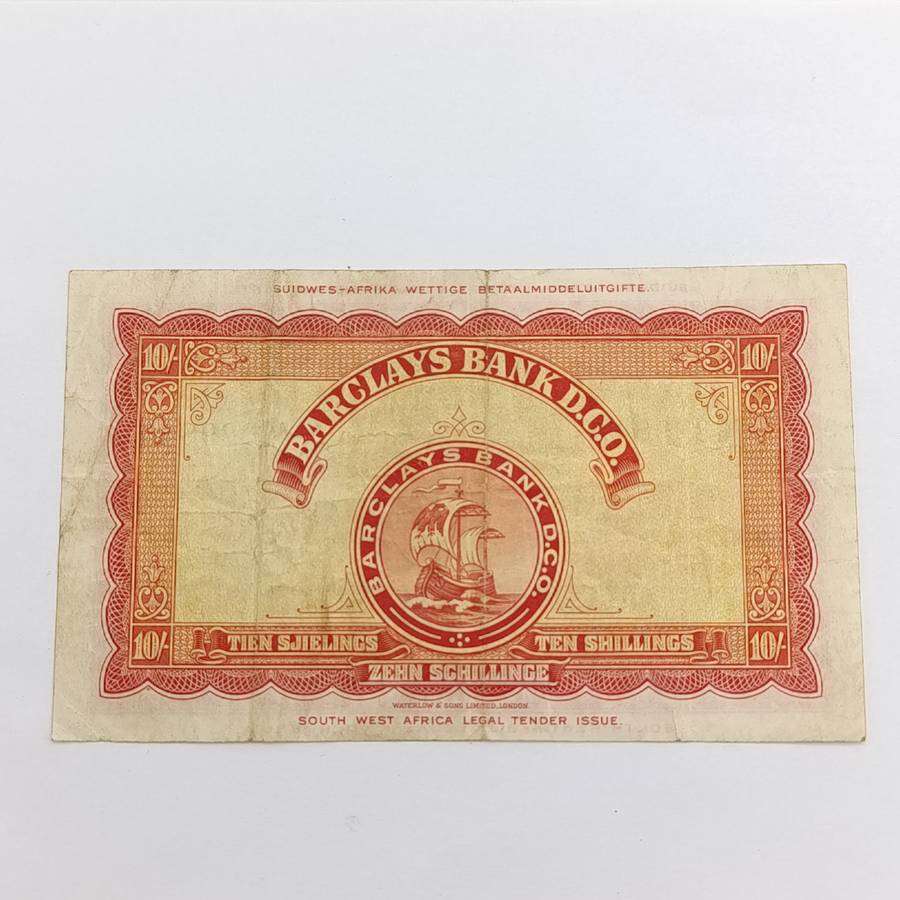 South West Africa Barclays Bank Ten Sjielings banknote