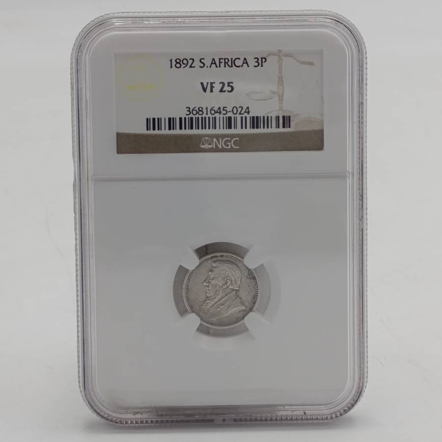 1892 ZAR Kruger silver 3 pence tickey graded VF25 by NGC