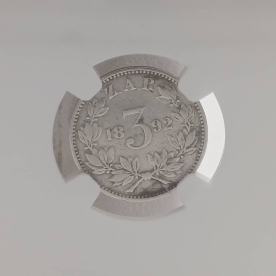 1892 ZAR Kruger silver 3 pence tickey graded VF25 by NGC