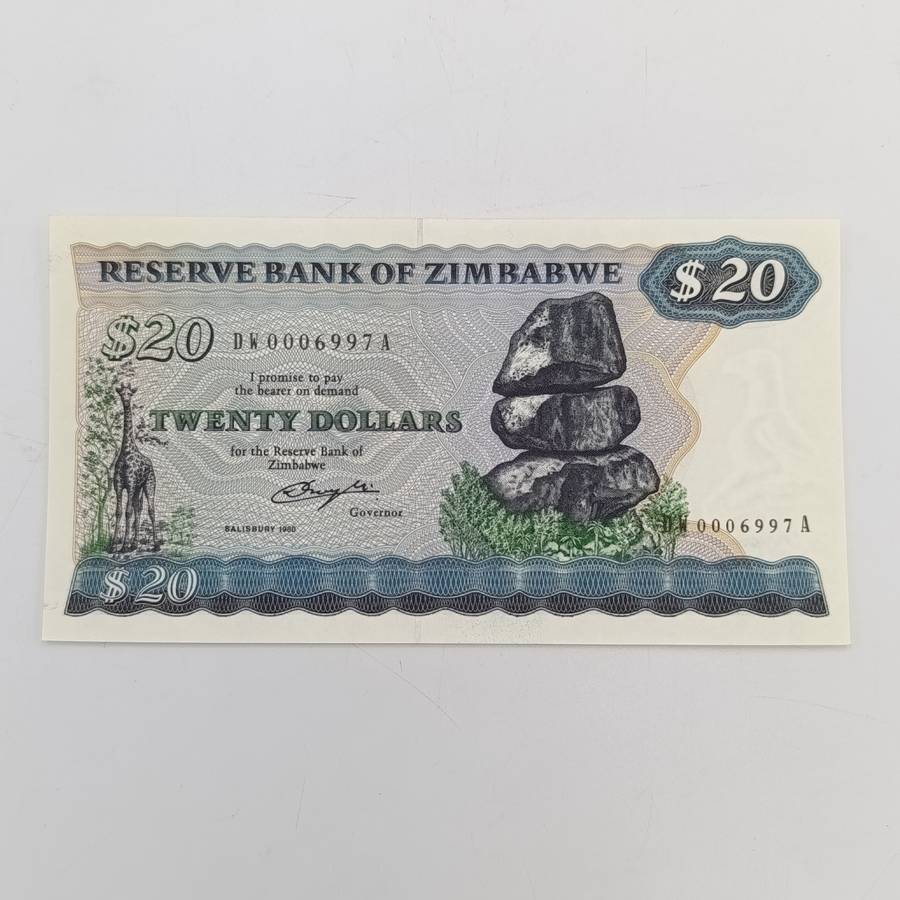 Lot of 3 Zimbabwe $20 replacement notes uncirculated - 2 with consecutive numbers Salisbury 1980