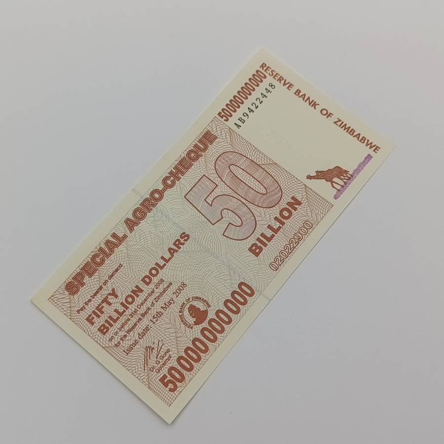 Zimbabwe 50 Billion dollars special Agro cheque uncirculated Issued 15 May 2008