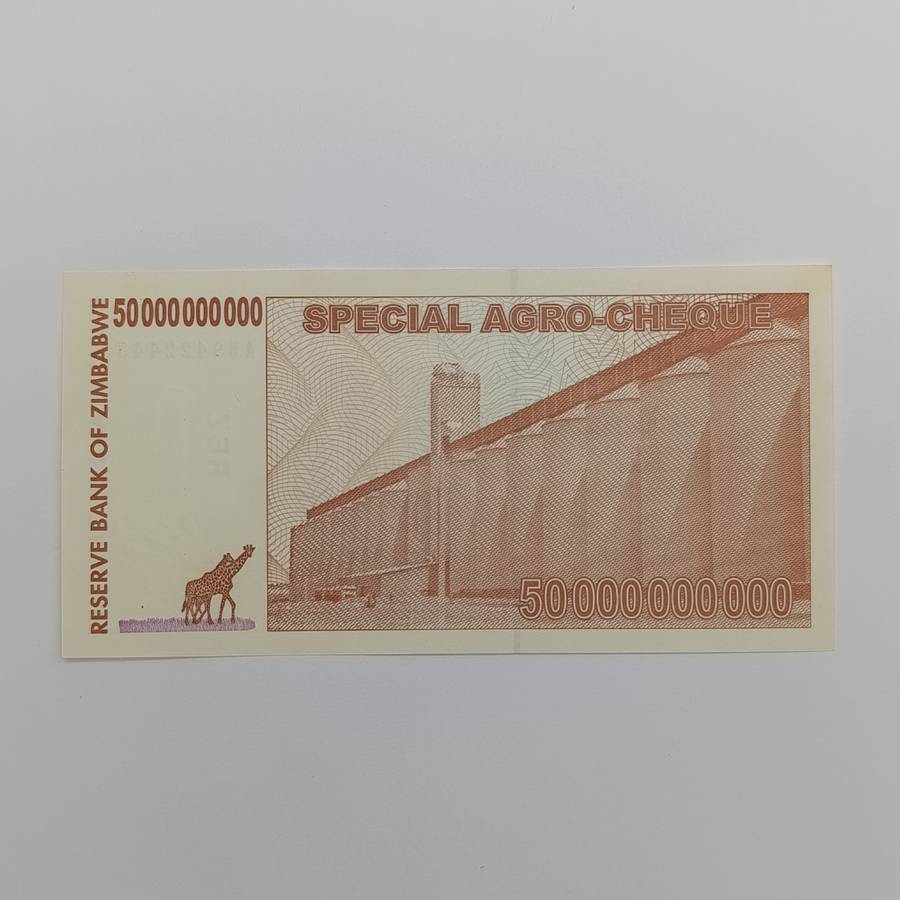 Zimbabwe 50 Billion dollars special Agro cheque uncirculated Issued 15 May 2008