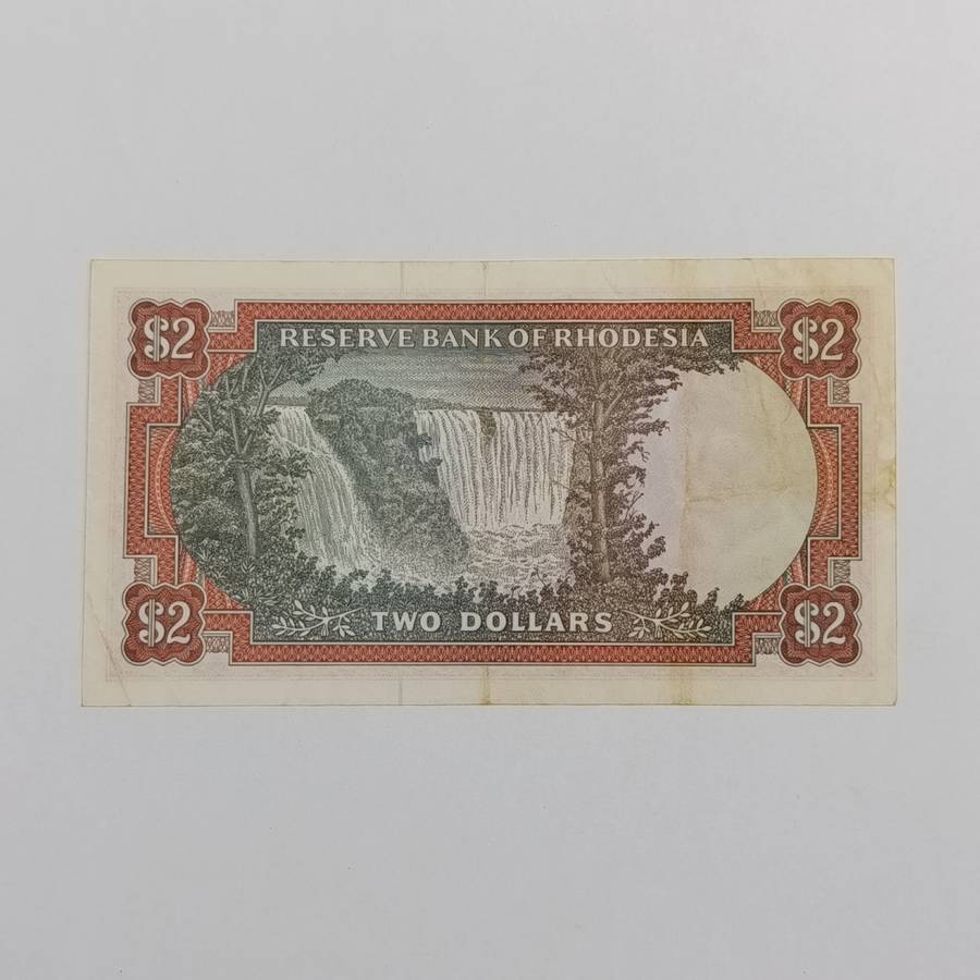 Rhodesia Two dollars banknote 1 March 1976 XF - discoloring at the back
