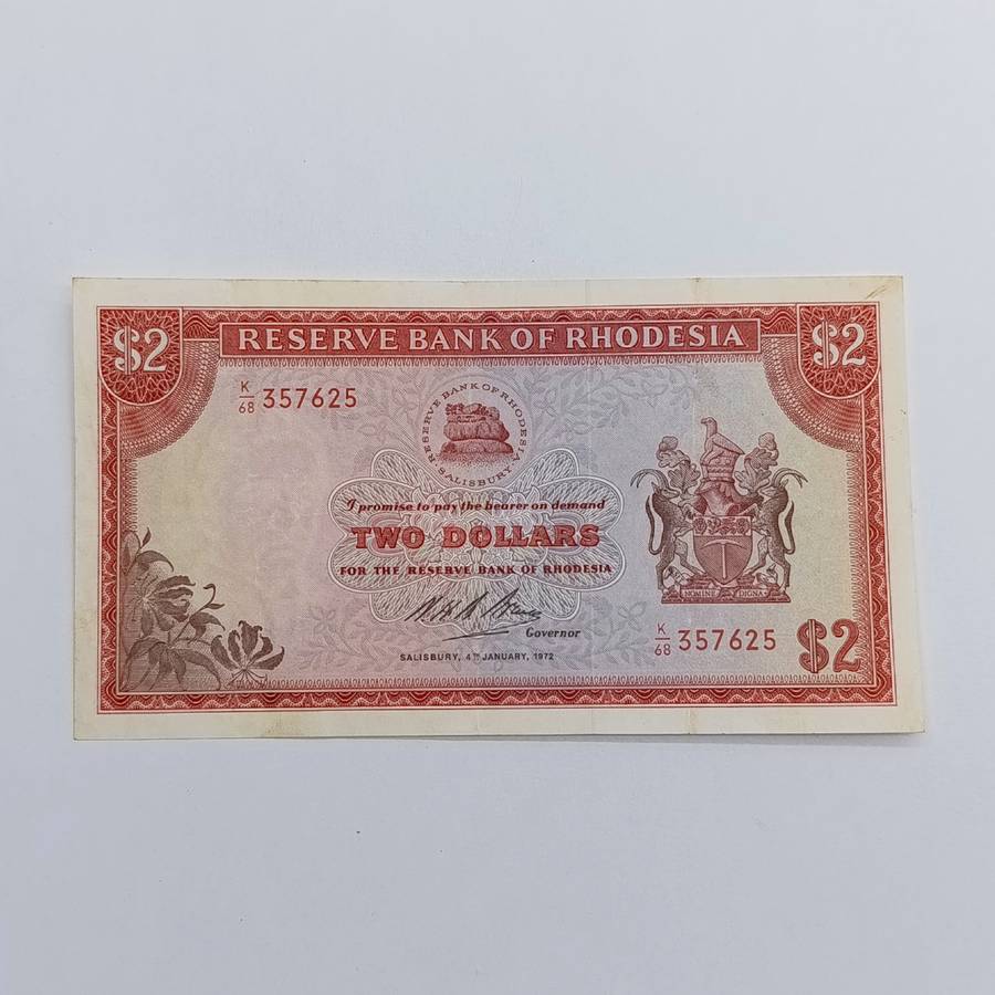 Rhodesia Two dollars banknote 4 January 1972 XF+