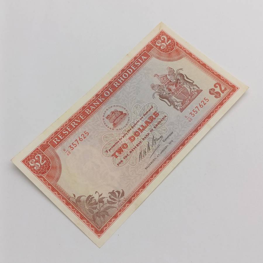 Rhodesia Two dollars banknote 4 January 1972 XF+