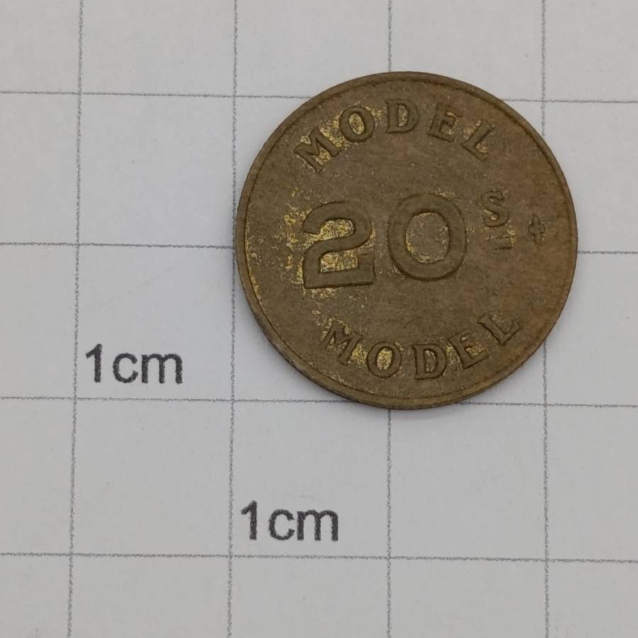 SA Union Schools' token money, used for teaching 608a, 20/- fibre coin Hern's 230