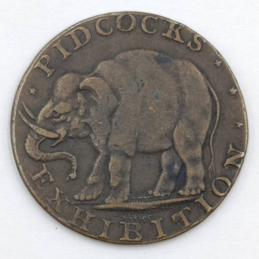 British 18th Century Middlesex Pidcocks Elephant/ Toucan token fine plus