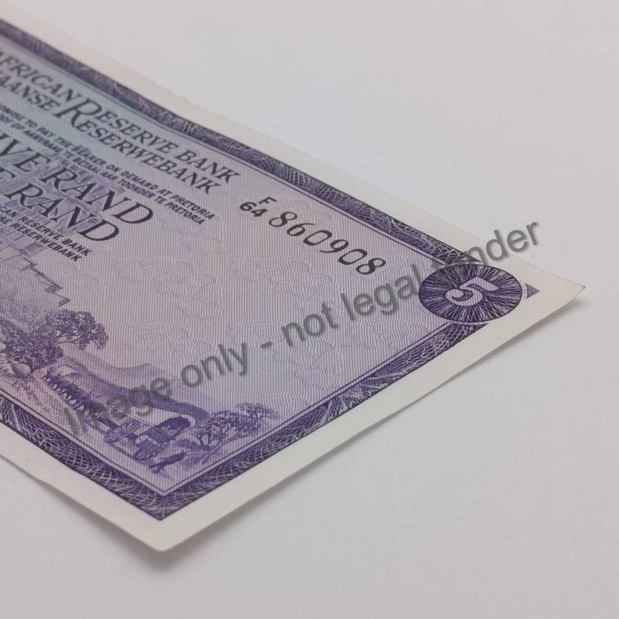 South Africa TW de Jongh R5 banknote F64 - uncirculated with fine creases - First issue