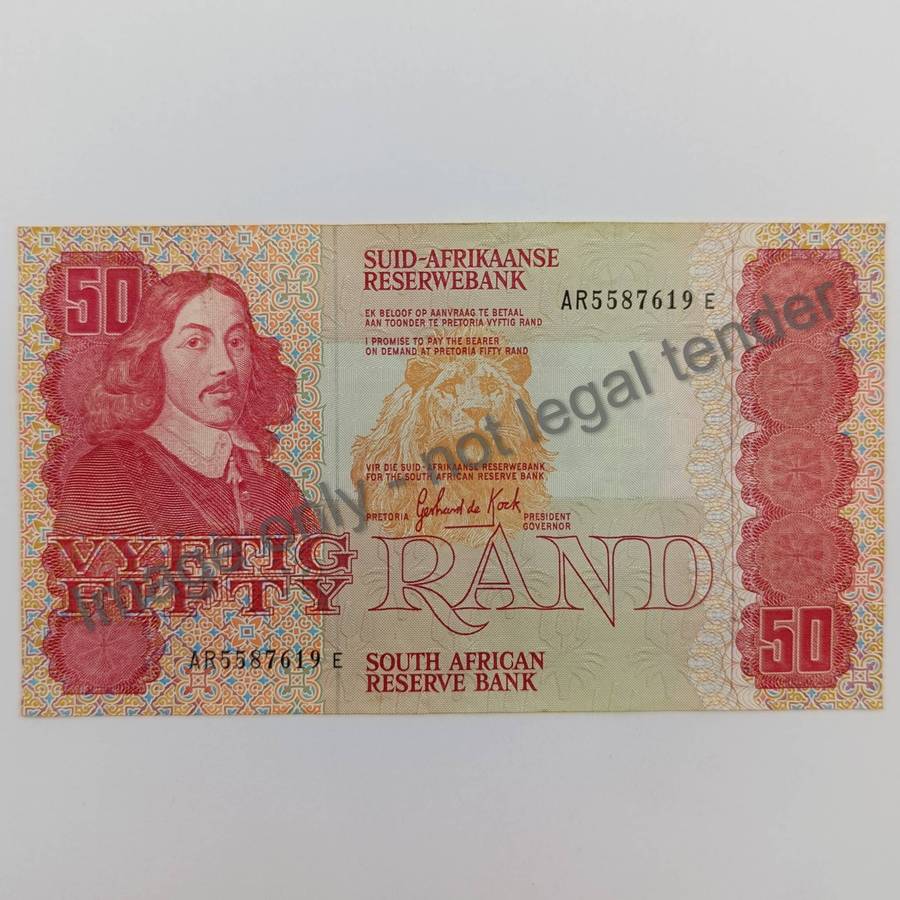 South Africa GPC de Kock R50 banknote 3rd issue - AU with paper clip rust mark