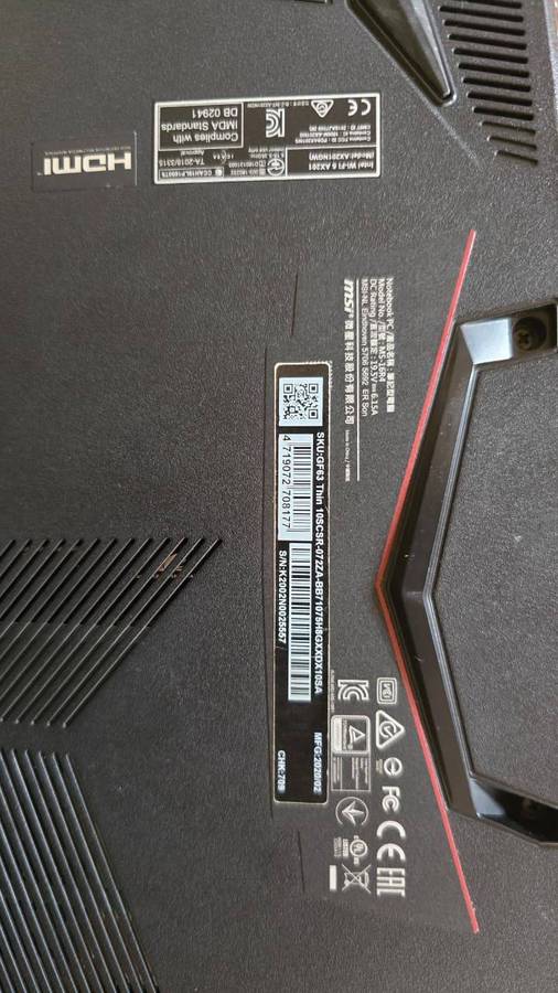MSI GF63 Thin 10SCXR Gaming Laptop (i7-10th Gen, 32GB, 1650-Ti)