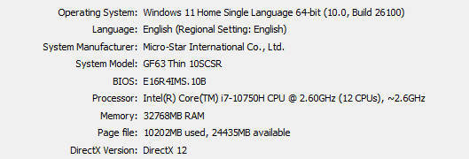 MSI GF63 Thin 10SCXR Gaming Laptop (i7-10th Gen, 32GB, 1650-Ti 4GB, 480GB SSD)