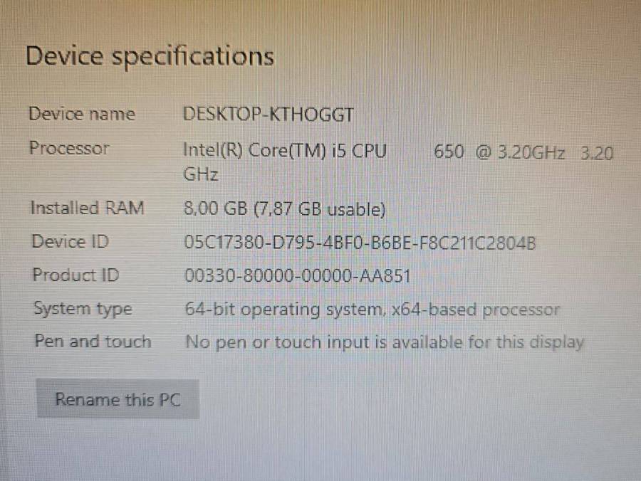 Desktop | i5 | 8GB | GTX 650