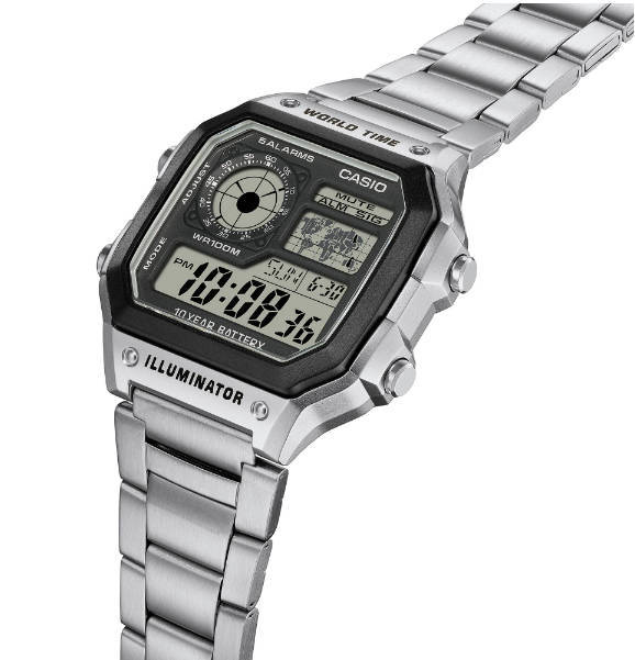 Casio AE-1200WHD-1AV (Silver & metal strap) "Casio Royale"