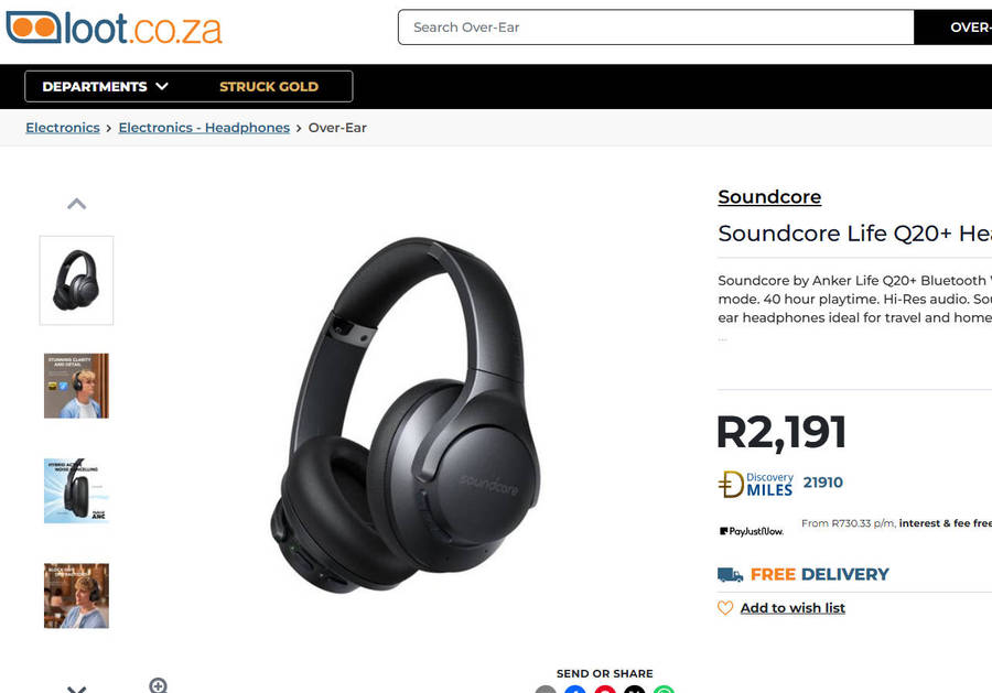 Anker Soundcore Life Q20+ Active Noise Cancelling Headphones Black