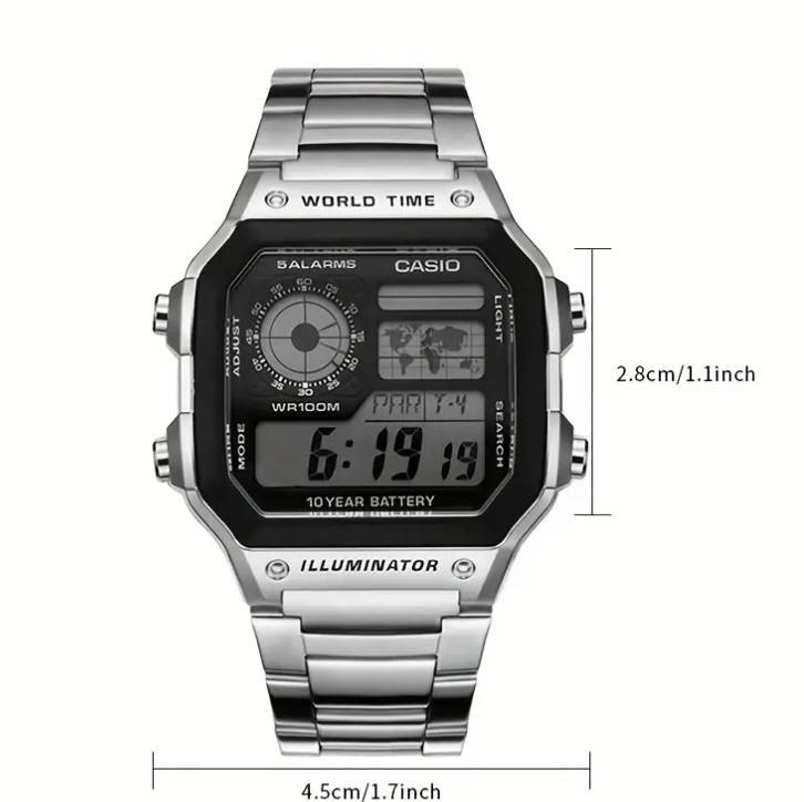 Casio AE-1200WHD-1AV (Silver & metal strap) "Casio Royale"