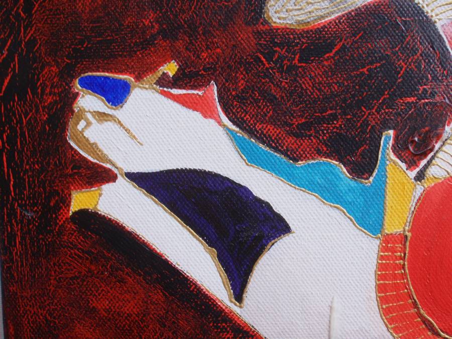 Original abstract painting on canvas - Don Quixote type figure - fascinating detail.