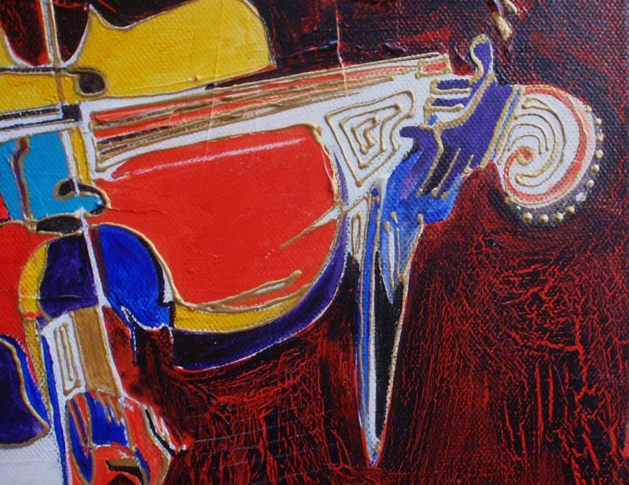 Original abstract painting on canvas - Don Quixote type figure - fascinating detail.