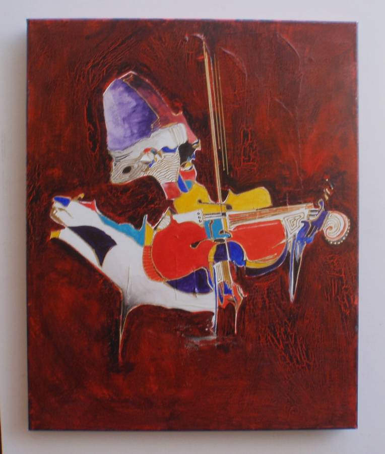 Original abstract painting on canvas - Don Quixote type figure - fascinating detail.