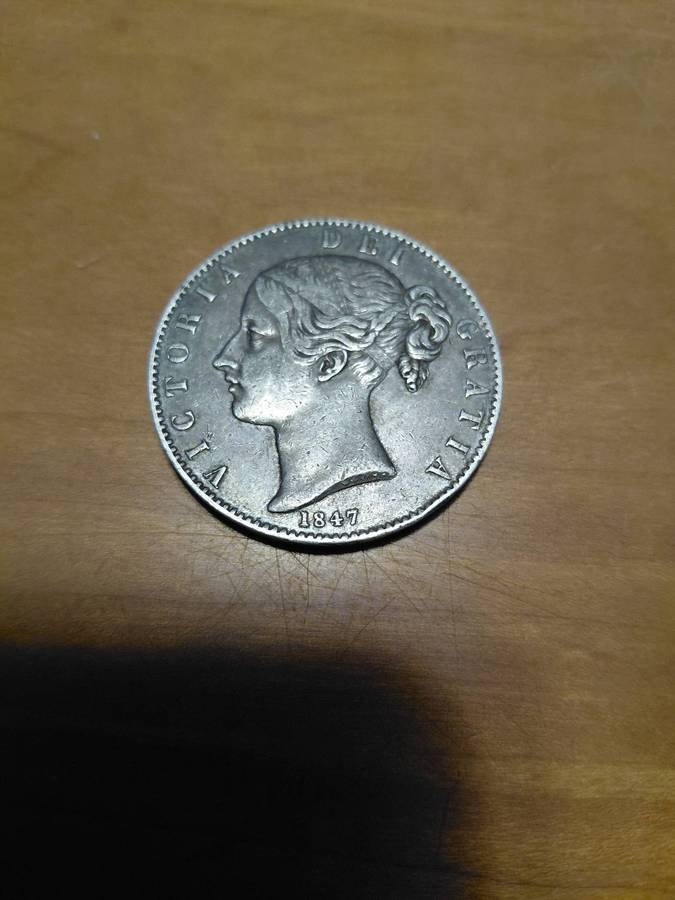 STUNNINGLY  TONED BRITISH SILVER 1847 CROWN HIGH DETAIL