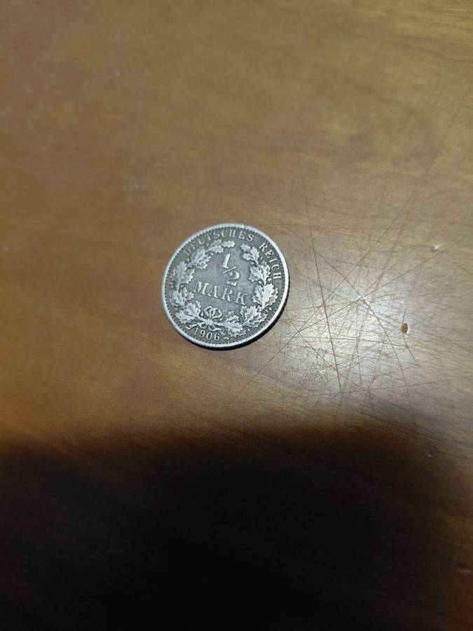 SILVER 1906 DEUTSCHES HALF MARK HIGH DETAIL