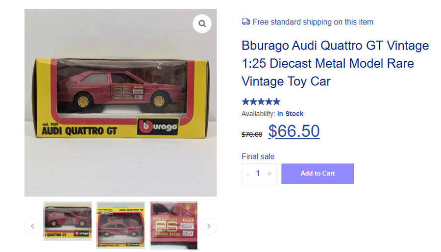 Rare Vintage 1980s Bburago Audi Quattro GT Havasat 1:25 Scale Diecast Car