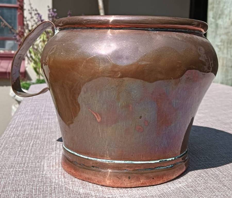 Antique Handheld Copper Jug with Riveted Handle 14cm High Weight 940g