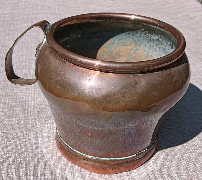 Antique Handheld Copper Jug with Riveted Handle 14cm High Weight 940g