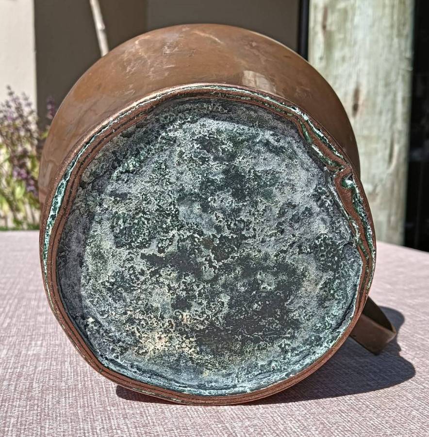 Antique Handheld Copper Jug with Riveted Handle 14cm High Weight 940g