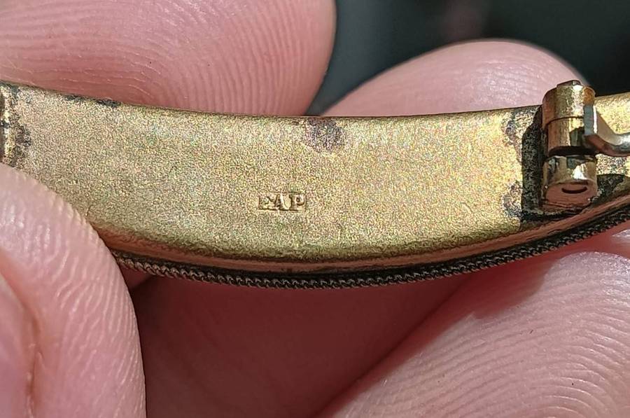 Fabbrica Angelo Pessar (Signed FAP) Antique (c1870-1910) Italian Micro Mosaic Quarter Moon Brooch