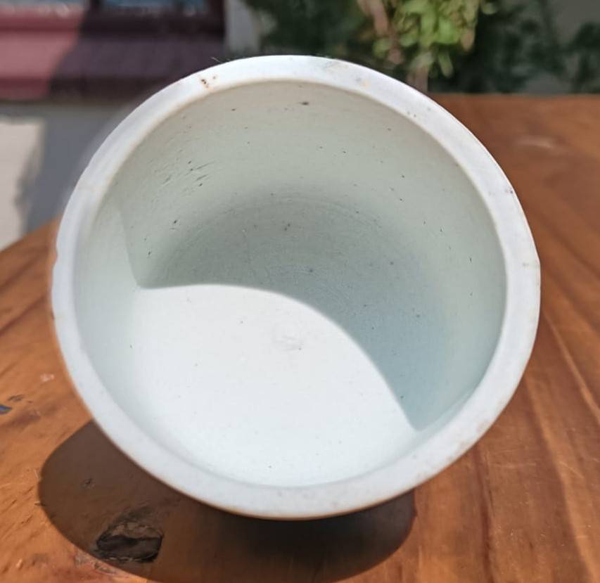 Asian Porcelain Candle Snuffer Fu Dog with Human or Lion Face  Bats and Chinese Longevity Symbols